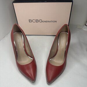 BCBG Generation Leather Stilletto Red Studded Shoes Almond toe heels Pumps